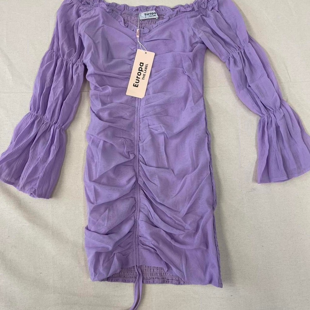 Lavender ruched mini dress